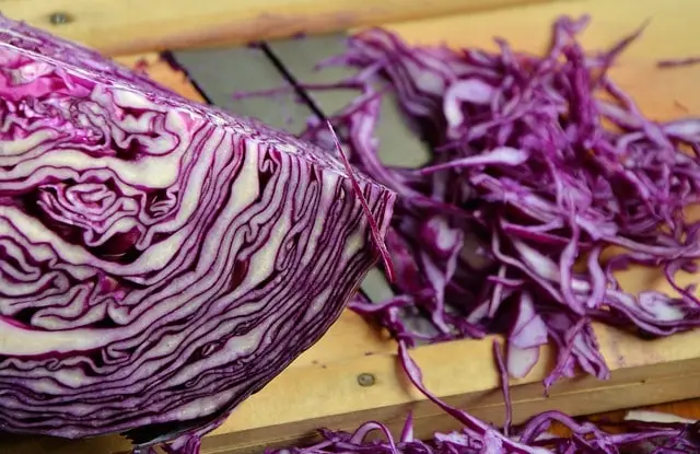 Red cabbage leaves sliced